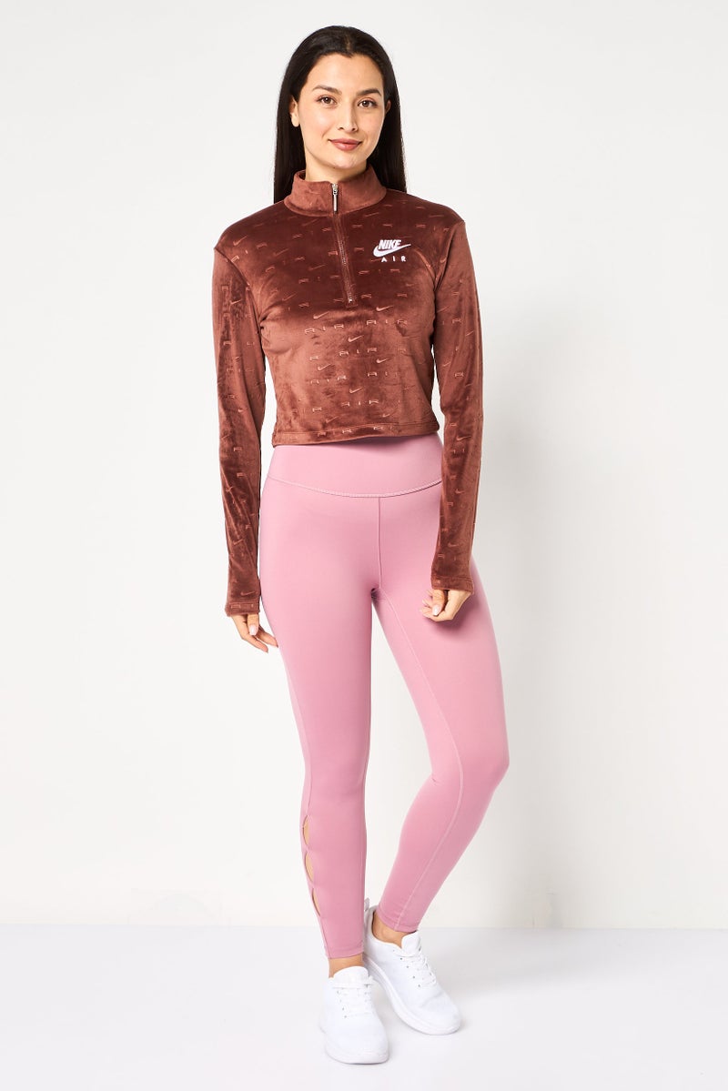 Nike سويت شيرتات رياضية نسائية من نايك إير إكس برباط ربع بكم طويل في الهواء الطلق، بني - Image 2